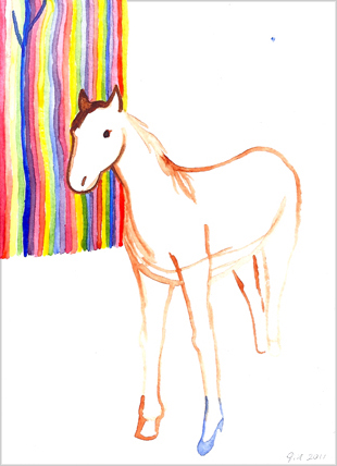Stripey Horse. 6"x4" watercolor. 2011.